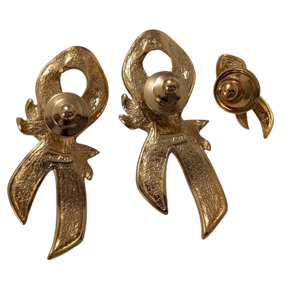 SURVIVOR Breast Cancer Pink Gold Ribbon Rose Pins 3PC Set - Picture 2 of 5